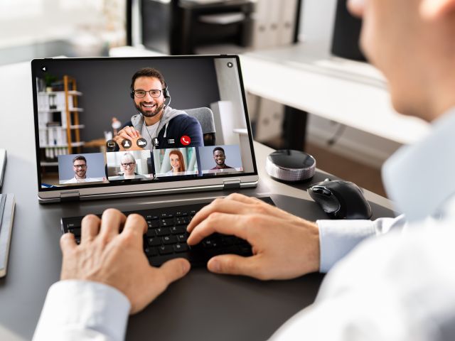 Virtual Conference Call Virtual Conference Call On Hybrid Business Laptop